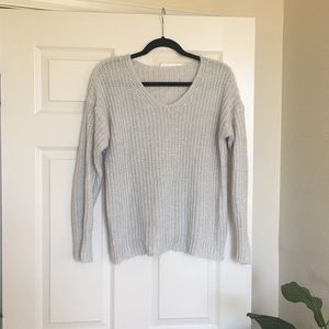 Gray V Neck Knit Sweater